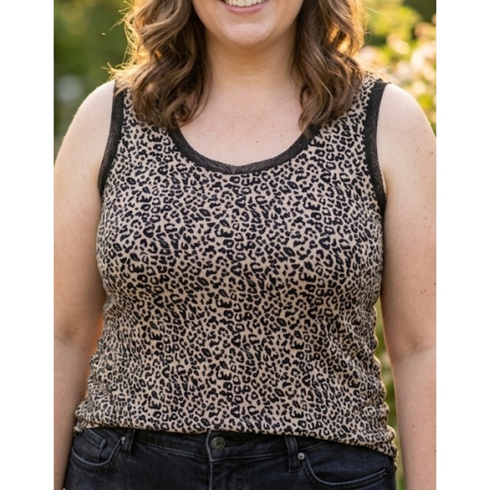 Stem & Vine Leopard‎ Print Sleeveless Tank 1X Polyester Spandex
